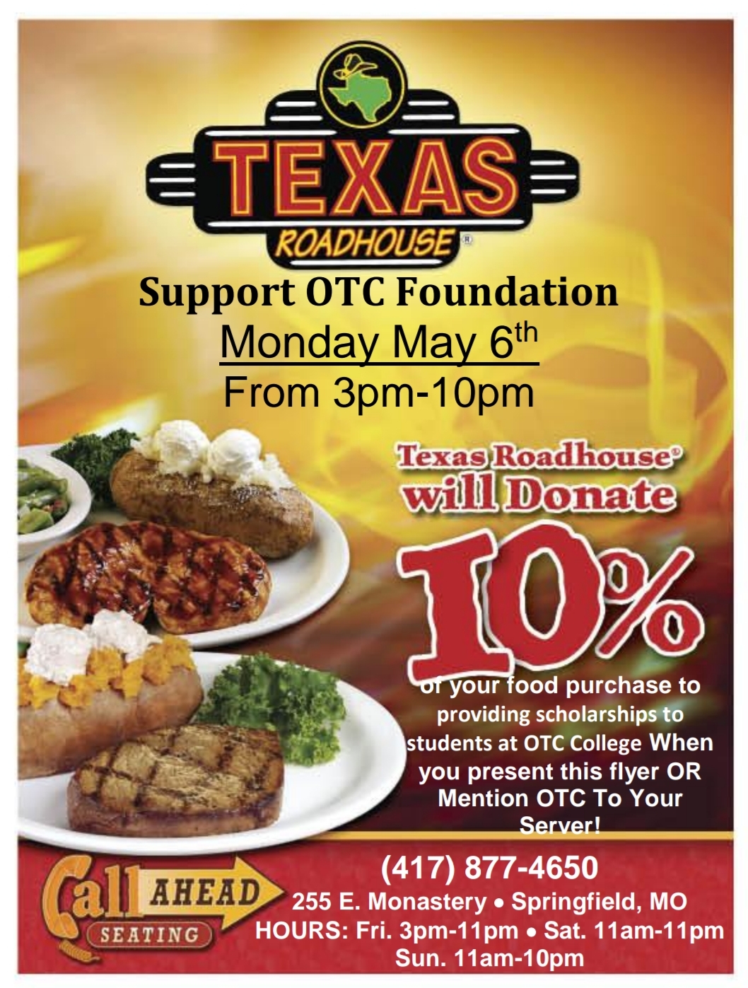 May Dine To Donate At Texas Roadhouse - Otc Foundation